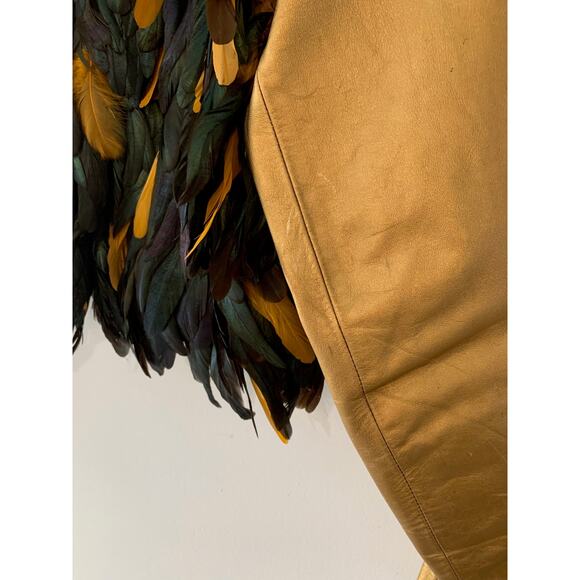 Vintage Yves Saint Laurent Rive Gauche Gold Leather & Feather Jacket - Picture 6 of 10